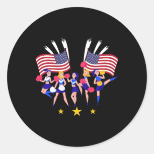 Patriotische Cheer-Squad-Cheerleaderin USA-Flagge  Runder Aufkleber