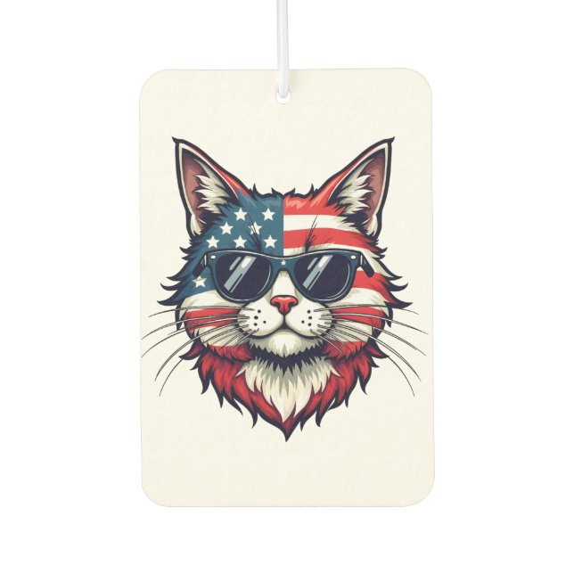 Patriotische Coole Katze mit Sonnenbrille und eine Autolufterfrischer (Vorderseite)