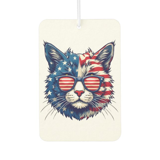 Patriotische Coole Katze tragen Shades Smile Sonne Autolufterfrischer (Vorderseite)