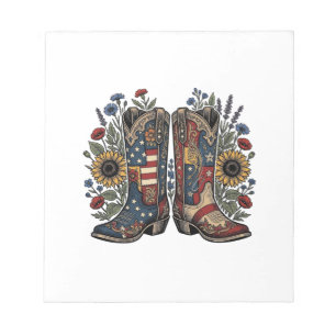Patriotische Cowboy-Stiefel Sonnenblume Floral Hem Notizblock