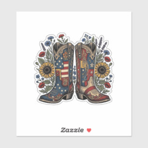 Patriotische Cowboy-Stiefel Sonnenblume Florales H Aufkleber