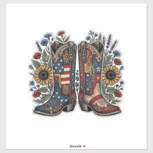 Patriotische Cowboy-Stiefel Sonnenblume Florales H Aufkleber