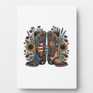 Patriotische Cowboy-Stiefel Sonnenblume Florales H Fotoplatte