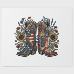 Patriotische Cowboy-Stiefel Sonnenblume Florales H Geschenkpapier
