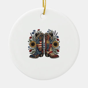 Patriotische Cowboy-Stiefel Sonnenblume Florales H Keramik Ornament