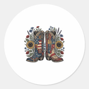 Patriotische Cowboy-Stiefel Sonnenblume Florales H Runder Aufkleber