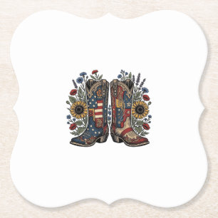 Patriotische Cowboy-Stiefel Sonnenblume Florales H Untersetzer