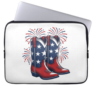Patriotische Cowboy-Stiefel Vintage Western-Shirt- Laptopschutzhülle