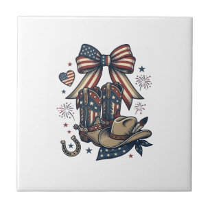 Patriotische Cowgirl-Stiefel und Bow Western-Shirt Fliese