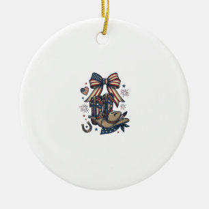 Patriotische Cowgirl-Stiefel und Bow-Western-Shirt Keramik Ornament
