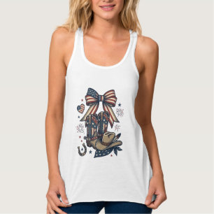 Patriotische Cowgirl-Stiefel und Bow-Western-Shirt Tank Top
