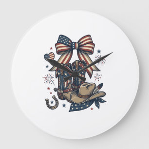 Patriotische Cowgirl-Stiefel und Western-Shirt mit Große Wanduhr