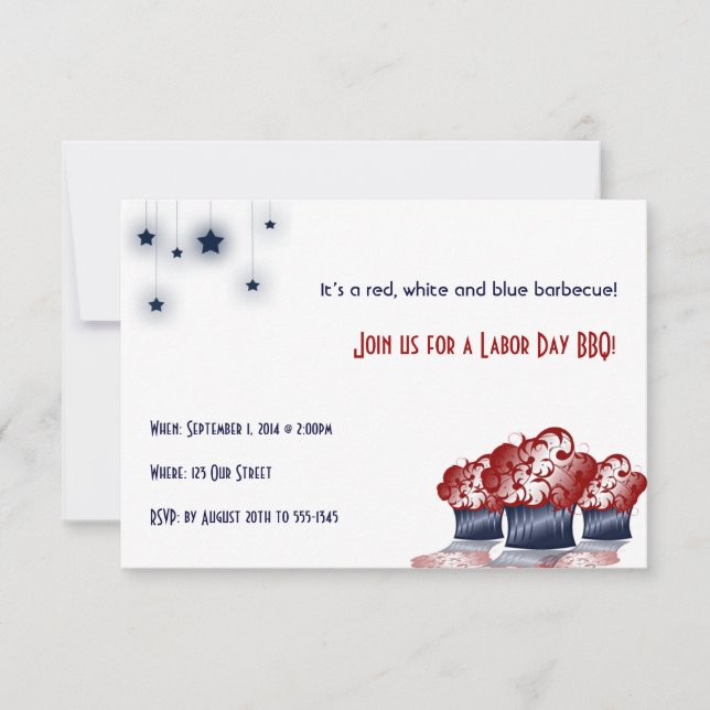 Patriotische Cupcake-Party Einladung am Arbeitstag (Vorderseite)