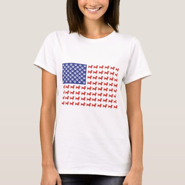 Patriotische Dackel - Dackel-amerikanische Flagge T-Shirt (Vorderseite)
