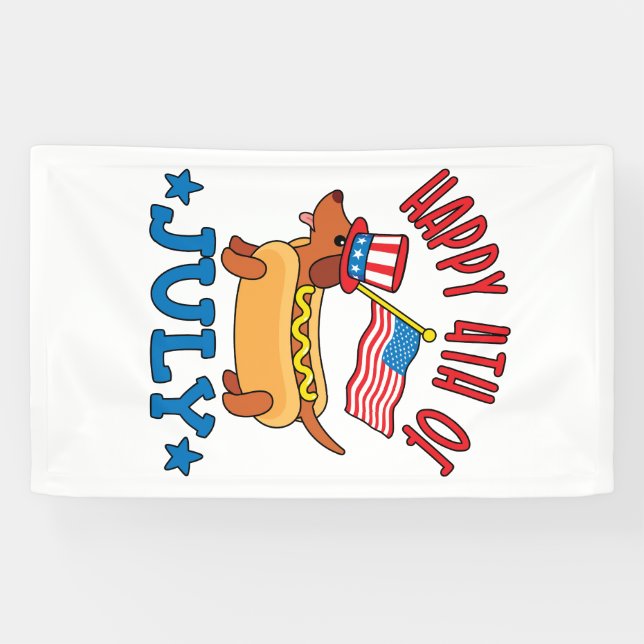 Patriotische Dackel Dackel Dog Amerikanische Unabh Banner (Horizontal)