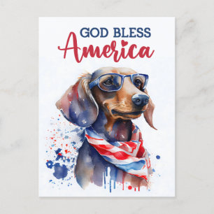 Patriotische Dackel, Gott segne Amerika Postkarte