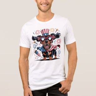 Patriotische Dackel Hund 4. Juli Amerikanische Fla Tri-Blend Shirt
