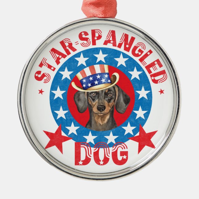 Patriotische Dackel Ornament Aus Metall (Vorne)