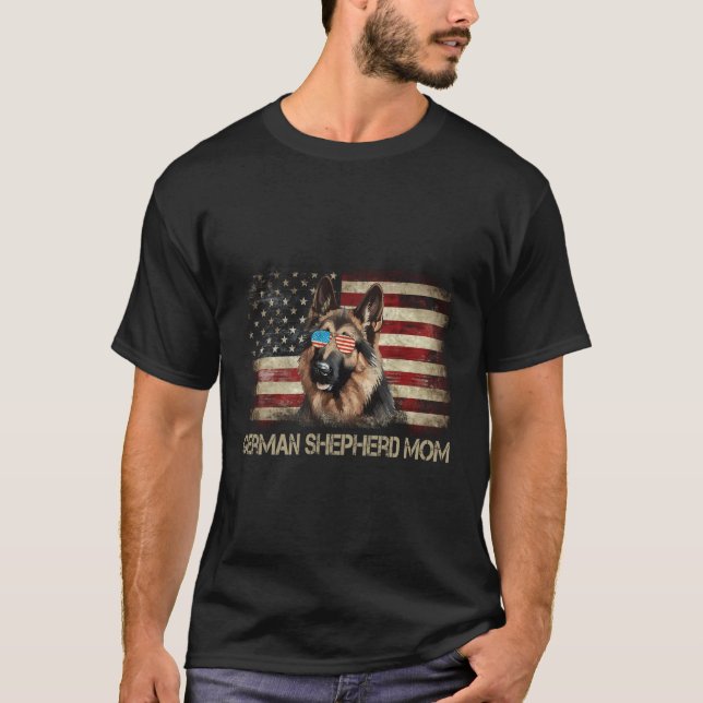 Patriotische Deutsche Schäferfahne Mama Flag Ameri T-Shirt (Vorderseite)