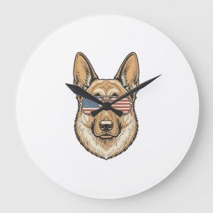 Patriotische Deutsche Schäferhund-Sonnenbrille Vin Große Wanduhr