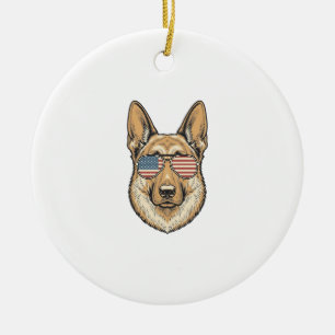 Patriotische Deutsche Schäferhund-Sonnenbrille Vin Keramik Ornament