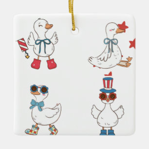 Patriotische Duckparade - 4. Juli Cartoon Art Keramikornament