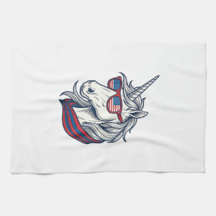 Patriotische Einhorn-Flagge-Sonnenbrille Vintage-V Geschirrtuch
