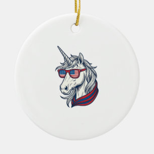 Patriotische Einhorn-Flagge-Sonnenbrille Vintage-V Keramik Ornament