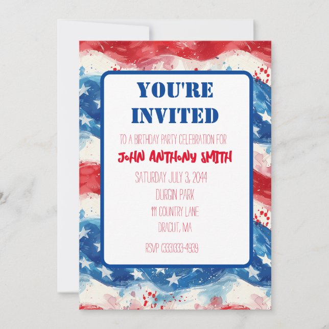 Patriotische Einladung Geburtstags GRILLEN Amerika (Vorderseite)