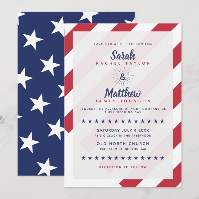 Patriotische Einladung zur Hochzeit - US-Flagge (Vorne/Hinten)