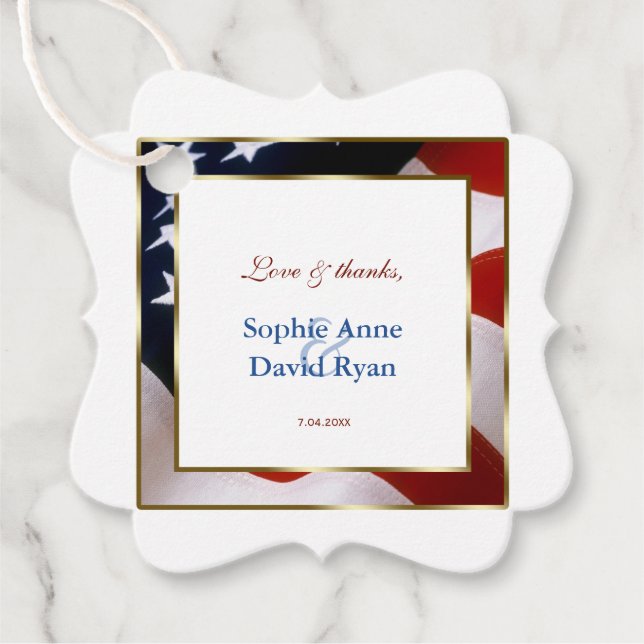 Patriotische, elegante USA Flag Gold Frame Wedding Geschenkanhänger (Vorderseite)