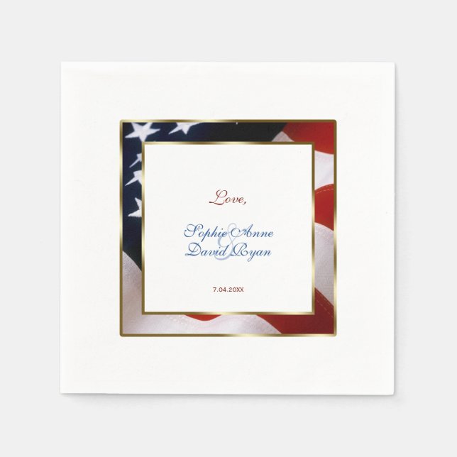Patriotische, elegante USA Flag Gold Frame Wedding Serviette (Vorderseite)