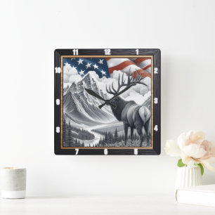 Patriotische Elsengebirgslandschaft Quadratische Wanduhr
