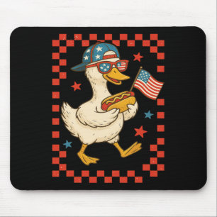 Patriotische Ente mit Hot Dog und Flagge Lustig 4. Mousepad