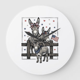Patriotische Esel Vintage 4. Juli-Shirt-Design Große Wanduhr