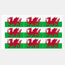 Patriotische Etiketten mit Wales-Flagge