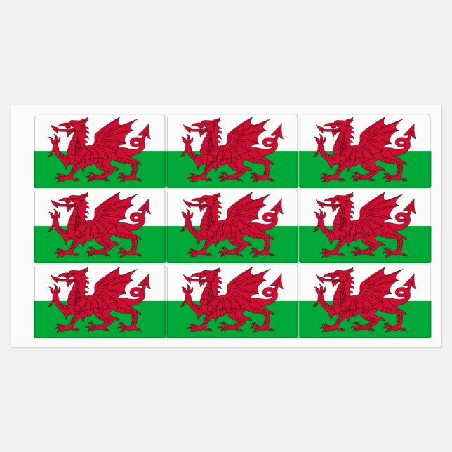 Patriotische Etiketten mit Wales-Flagge (Blatt)