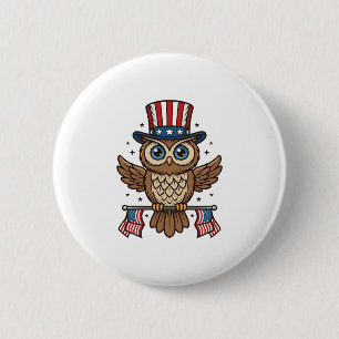 Patriotische Eule Vintage-Stich Grafik_1 Button