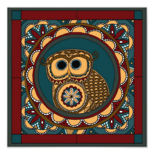 Patriotische Eulen-Mandala Fotodruck