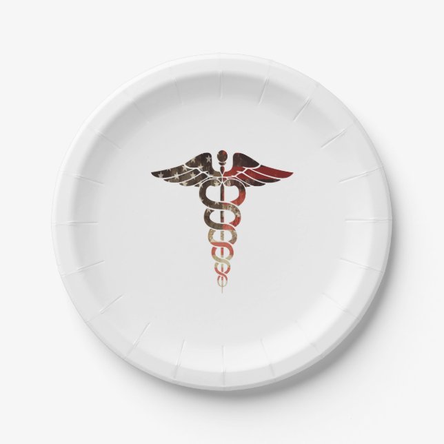 Patriotische Fahne Caduceus, großartig für Kranken Pappteller (Vorderseite)