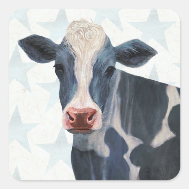 Patriotische Farm - Kuh Quadratischer Aufkleber (Vorderseite)