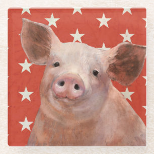 Patriotische Farm - Schwein Glasuntersetzer