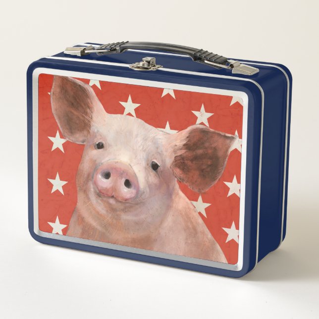 Patriotische Farm - Schwein Metall Brotdose (Vorderseite)