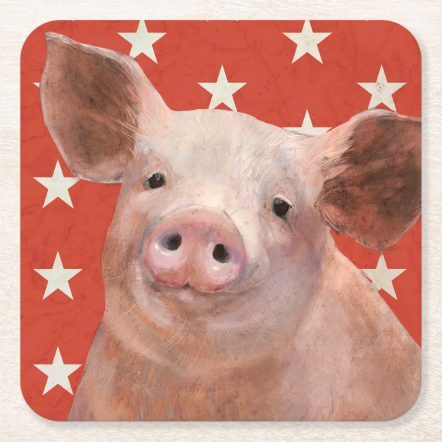 Patriotische Farm - Schwein Rechteckiger Pappuntersetzer (Vorderseite)