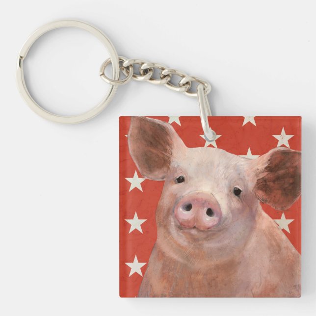 Patriotische Farm - Schwein Schlüsselanhänger (Vorderseite)
