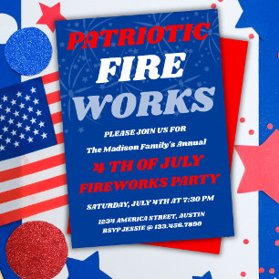 Patriotische Feuerwerk USA Sommerparty-Einladung Einladung