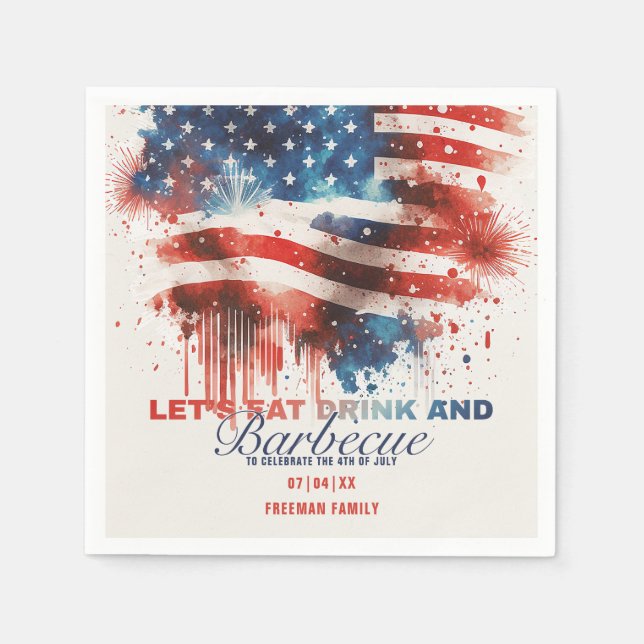 Patriotische Feuerwerke 4. Juli Sommer Party Serviette (Vorderseite)