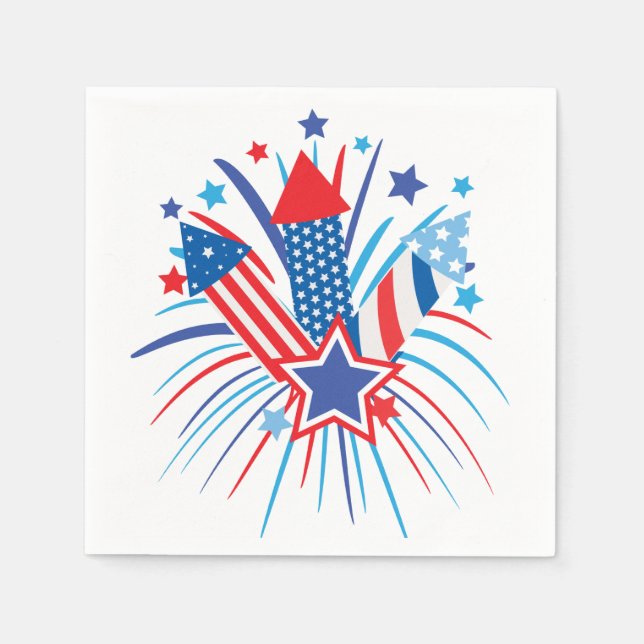 Patriotische Feuerwerke Papier Napkin Serviette (Vorderseite)