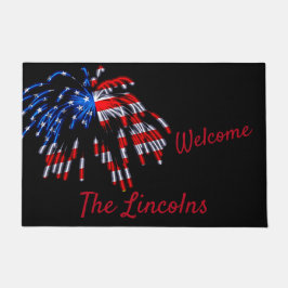 Patriotische Flag Fireworks Red Name Welcome Door  Fußmatte