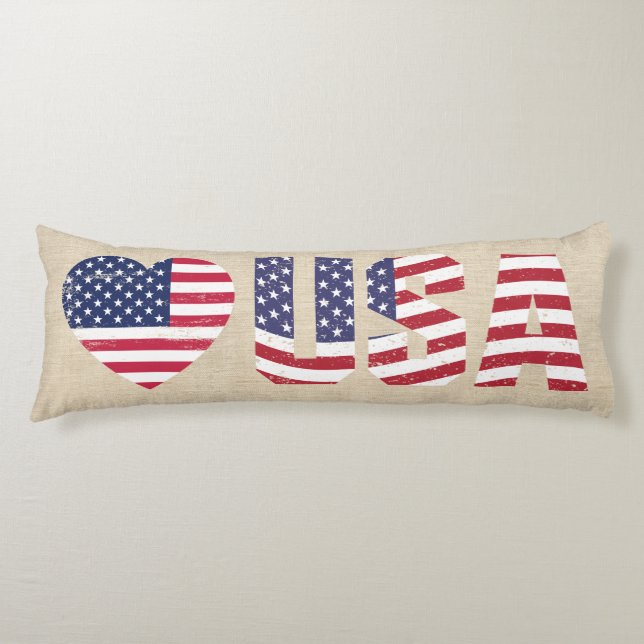 Patriotische Flag Liebe Herz USA Country Burlap St Seitenschläferkissen (Vorderseite)